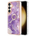 For Samsung Galaxy S24+ 5G Electroplating Marble IMD TPU Phone Case with Ring Holder(Purple 002)