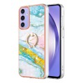 For Samsung Galaxy A15 5G Electroplating Marble IMD TPU Phone Case with Ring Holder(Green 004)
