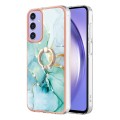 For Samsung Galaxy A15 5G Electroplating Marble IMD TPU Phone Case with Ring Holder(Green 003)