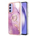For Samsung Galaxy A15 5G Electroplating Marble IMD TPU Phone Case with Ring Holder(Purple 001)