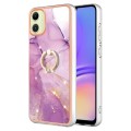 For Samsung Galaxy A05 Electroplating Marble IMD TPU Phone Case with Ring Holder(Purple 001)