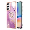 For Samsung Galaxy A05s Electroplating Marble IMD TPU Phone Case with Ring Holder(Purple 001)