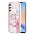 For Samsung Galaxy A25 5G Electroplating Marble IMD TPU Phone Case with Ring Holder(Rose Gold 005)