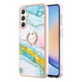 For Samsung Galaxy A25 5G Electroplating Marble IMD TPU Phone Case with Ring Holder(Green 004)