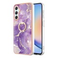 For Samsung Galaxy A25 5G Electroplating Marble IMD TPU Phone Case with Ring Holder(Purple 002)