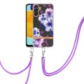 For Samsung Galaxy A34 5G Flowers and Plants Series IMD TPU Phone Case with Lanyard(Purple Begonia)
