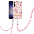 For Samsung Galaxy S23 FE 5G Flowers and Plants Series IMD TPU Phone Case with Lanyard(Pink Gardenia