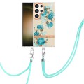 For Samsung Galaxy S24 Ultra 5G Flowers and Plants Series IMD TPU Phone Case with Lanyard(Blue Rose)