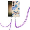 For Samsung Galaxy S24 Ultra 5G Flowers and Plants Series IMD TPU Phone Case with Lanyard(Orchid Peo