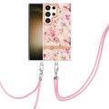 For Samsung Galaxy S24 Ultra 5G Flowers and Plants Series IMD TPU Phone Case with Lanyard(Pink Garde