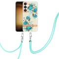 For Samsung Galaxy S24+ 5G Flowers and Plants Series IMD TPU Phone Case with Lanyard(Blue Rose)