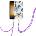 For Samsung Galaxy S24+ 5G Flowers and Plants Series IMD TPU Phone Case with Lanyard(Orchid Peony)