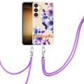 For Samsung Galaxy S24+ 5G Flowers and Plants Series IMD TPU Phone Case with Lanyard(Purple Begonia)