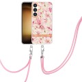 For Samsung Galaxy S24+ 5G Flowers and Plants Series IMD TPU Phone Case with Lanyard(Pink Gardenia)