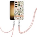 For Samsung Galaxy S24 5G Flowers and Plants Series IMD TPU Phone Case with Lanyard(Green Gardenia)