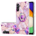 For Samsung Galaxy A54 5G Splicing Marble Flower IMD TPU Phone Case Ring Holder(Light Purple)