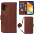 For Samsung Galaxy A34 5G Crossbody 3D Embossed Flip Leather Phone Case(Brown)