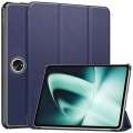 For OnePlus Pad Custer Pure Color 3-Fold Holder Smart Leather Tablet Case(Dark Blue)