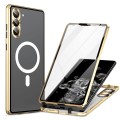 For Samsung Galaxy S23 5G HD Full Cover Magsafe Magnetic Metal Tempered Glass Phone Case(Gold)