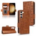 For Samsung Galaxy S23+ 5G Symmetrical Triangle Leather Phone Case(Brown)