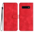 For Samsung Galaxy S10+ Heart Pattern Skin Feel Leather Phone Case(Red)