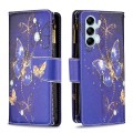 For Samsung Galaxy M14 5G Colored Drawing Pattern Zipper Leather Phone Case(Purple Butterfly)