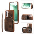 For Samsung Galaxy S21 FE 5G Zipper Card Bag Back Cover Phone Case(Brown)