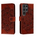 For Samsung Galaxy S23 Ultra 5G Sun Mandala Embossing Pattern Phone Leather Case(Brown)