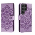 For Samsung Galaxy S23 Ultra 5G Sun Mandala Embossing Pattern Phone Leather Case(Purple)