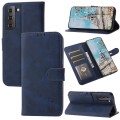 For Samsung Galaxy S23+ 5G Embossed Happy Cat Pattern Flip Leather Phone Case(Blue)