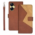 For Realme C55 4G idewei Two-color Splicing Leather Phone Case(Brown)