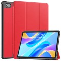 For Teclast M40 Plus Custer Pure Color 3-Fold Holder Leather Tablet Case(Red)
