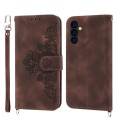 For Samsung Galaxy M14 5G Global Skin-feel Flowers Embossed Wallet Leather Phone Case(Brown)