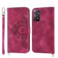 For Xiaomi Redmi K60/K60 Pro Skin-feel Flowers Embossed Wallet Leather Phone Case(Wine Red)