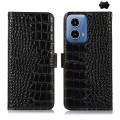 For Motorola Moto G34 Crocodile Top Layer Cowhide Leather Phone Case(Black)