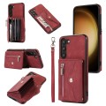For Samsung Galaxy S21 5G Zipper RFID Card Slots Phone Case with Short Lanyard(Red)