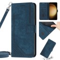 For Samsung Galaxy S23+ 5G Skin Feel Stripe Pattern Leather Phone Case with Lanyard(Blue)