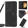 For Samsung Galaxy S22 5G Skin Feel Stripe Pattern Leather Phone Case with Lanyard(Black)