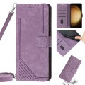 For Samsung Galaxy S22 Ultra 5G Skin Feel Stripe Pattern Leather Phone Case with Lanyard(Purple)