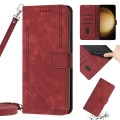 For Samsung Galaxy S21 Ultra 5G Skin Feel Stripe Pattern Leather Phone Case with Lanyard(Red)