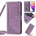 For Samsung Galaxy A02 EU / M02 Skin Feel Stripe Pattern Leather Phone Case with Lanyard(Purple)