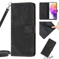 For Samsung Galaxy A03s 164mm Skin Feel Stripe Pattern Leather Phone Case with Lanyard(Black)