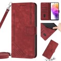 For Samsung Galaxy A03s 166mm Skin Feel Stripe Pattern Leather Phone Case with Lanyard(Red)