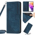 For Samsung Galaxy A03s 166mm Skin Feel Stripe Pattern Leather Phone Case with Lanyard(Blue)