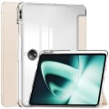 For OnePlus Pad 3-Fold Clear Back Cover Leather Smart Tablet Case(Apricot)