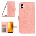 For Samsung Galaxy F14 Global HT04 Skin Feel Sun Flower Embossed Flip Leather Phone Case with Lanyar