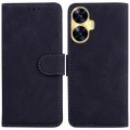 For Realme C55 Skin Feel Pure Color Flip Leather Phone Case(Black)