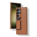 For Samsung Galaxy S23 Ultra 5G Lens Flip Cover TPU+PU Phone Case(Brown)