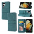 For Samsung Galaxy S23 Ultra 5G Embossed Stripes Skin Feel Leather Phone Case(Dark Green)
