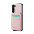 For Samsung Galaxy S23+ 5G Fierre Shann Crazy Horse Card Holder Back Cover PU Phone Case(Pink)